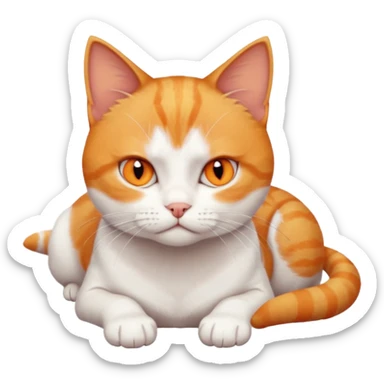 full body angry tiny short hair ginger and white cat with orange eyes lying down sticker