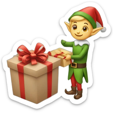 Elf delivering Christmas gift sticker