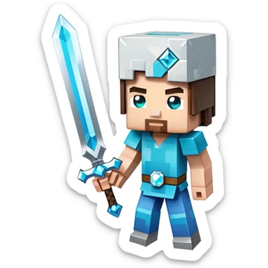 Minecraft character holding a sword sticker