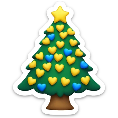 Christmas tree with yellow and blue hearts sticker