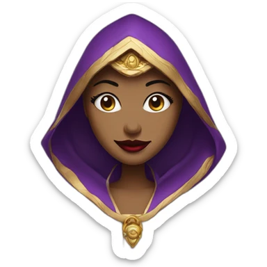 Empress, purple hodded robe, eyes covered, red lips, wicked grin sticker