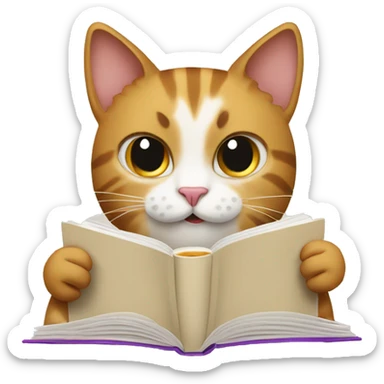 cat drinking a coffee while simultaneously reading a book sticker
