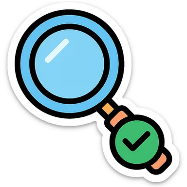 clean and modern magnifying lens with a checkmark in the bottom right corner symbolizing search and save sticker
