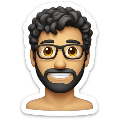 hombre moreno, lentes cuadrados, cabello negro peinado, feliz sticker