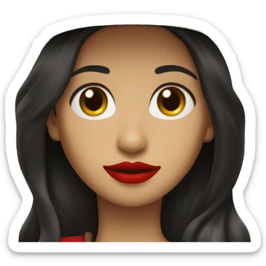 straight black hair,red lipstick,hazel eyes, white skin, a small nose and a cowboy hat  sticker