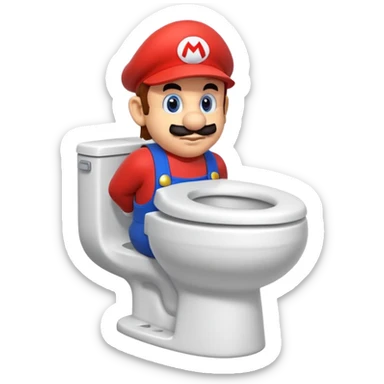 Mario's neck and head sticking out of a white toilet sticker