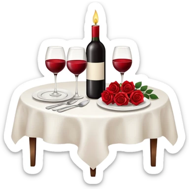  romantic table set for two with roses and red wine sticker