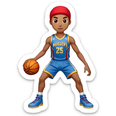 Spider-Man wearing a Denver Nuggets jersey shorts with basketball sticker