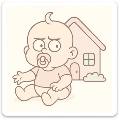 Make the colors softer, using very light pastel tones. Keep the baby house, flat design, round edges, and white background. sticker