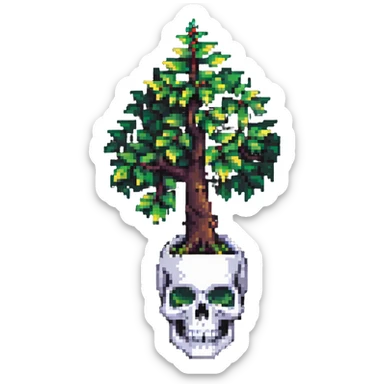 skull with leafy tree sprouting from the top sticker
