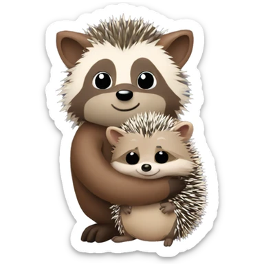 Hedgehog and raccoon hugging sticker