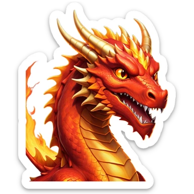 cinematic-noble-fierce-fire-dragon-portrait-emoji,-poised-and-imposing,-with-a-muscular,-scaled-body-ablaze-in-fiery-hues-of-crimson,-molten-orange,-and-molten-gold,-and-intense,-burning-eyes-that-mirror-the-heart-of-a-volcano;-rendered in detail sticker