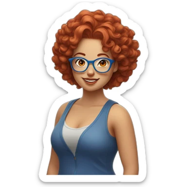 a curvy girl with curly red hair and blue glasses winking sticker