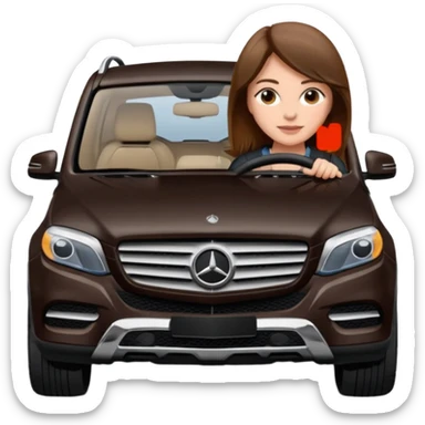 Brown haired woman, driving small black Black Mercedes-Benz SUV sticker