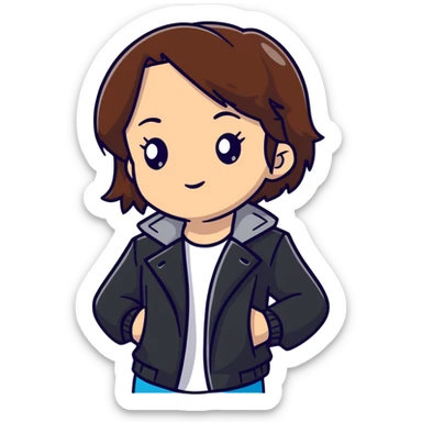 Light-skinned girl with brown hair wearing black jacket sticker
