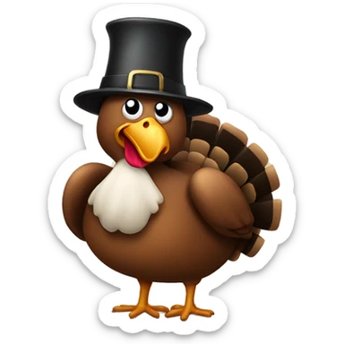 a turkey wearing a pilgrim hat sticker