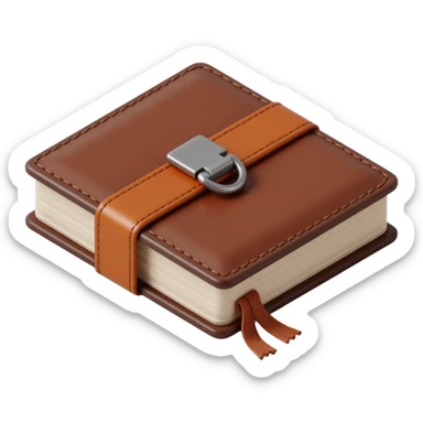 leather-textured notebook icon in skeuomorphism style with stitching details and realistic shading sticker