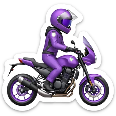 Créer un emoji avec une moto mt07 sport noir mate / violet iridescent très foncé. Avec une pilote dessus visière violet sombre faceless, bulle de la moto violet. Avec fond arrière violet, tenue complète casque inclus violet  sticker