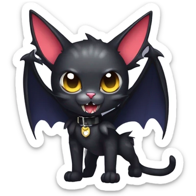  cool edgy kawaii dark-themed animal vampiric cat-hybrid Fakemon with fangs and bat-wing-ears with a collar full body sticker