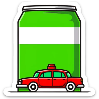 A red taxi cab shaped like a soda can sticker