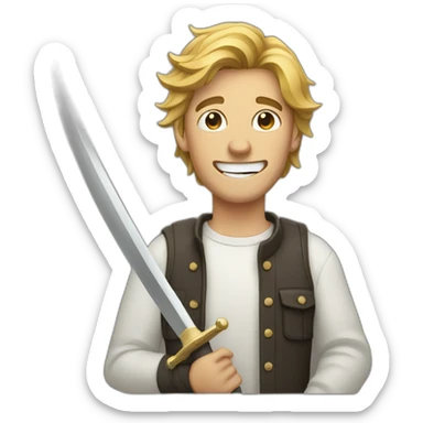 Guy in his twenties holding a sabre between his teeth sticker