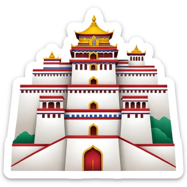 Tibetan Potala Palace Lhasa, simplified emoji style with bold outlines and bright colors, cartoon style white and red palace sticker