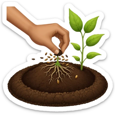 eine hand soll in die erde samen tun, ohne das nab abdere pflanzen sieht sticker