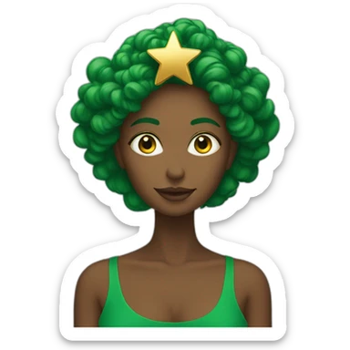 Green women holding three gold stars above head sticker