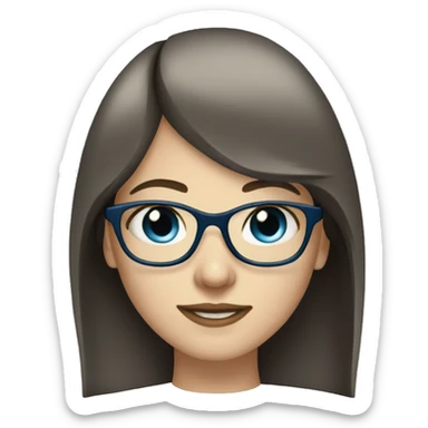 young woman, pale skin, long length dark brown wolfcut hair, glasses, blonde bangs blue eyes sticker