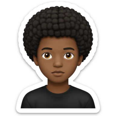 Une homme de 17 ans il a la peau noir foncé , des lèvres pulpeuses et un regard nonchalant. Il a un petit afro taper sticker