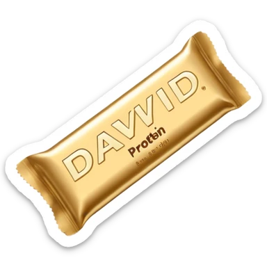 protein bar gold wrapper that says David on it  sticker