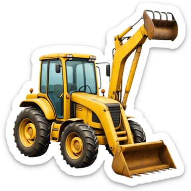 A tractor with a back hoe and a loader sticker