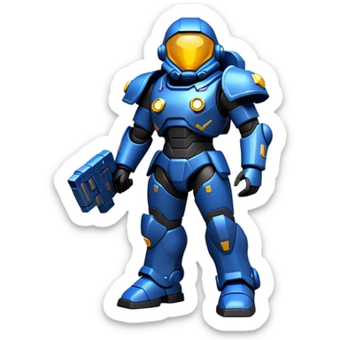 Clash of Clans aesthetic: Cinematic heroic Terran Marine Hero Emoji, rendered in a 3D vector-style similar to standard emojis with minimal shading and bold, simplified shapes. A compact, heroic isometric figure clad in futuristic power armor with signature energy accents, softly glowing with a cosmic battle charm. Simplified yet unmistakably iconic, highly detailed and consistent, glowing with a soft radiant shine and high gloss. Stylized with a touch of interstellar valor and a soft glowing outline, capturing the essence of an elite space warrior with a friendly, playful manner! sticker