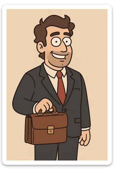 lawyer, cartoon style, smiling, holding a briefcase sticker