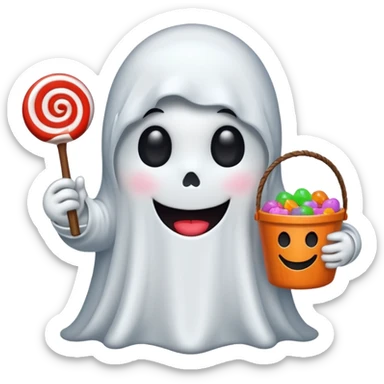 
Ghost holding candy bucket  cartoon -style/cute and transparent for a sticker  sticker