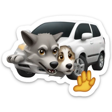 Tiny car crashing into a wolf’s feet paw sticker