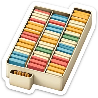 Icon for Matchbox Collecting: a collection of colorful vintage matchboxes arranged in a row, with the match tips visible on the sides. The icon should highlight the unique design and charm of the matchboxes from various places. Transparent background. sticker