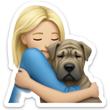 Blonde woman crying and cuddling blue Shar Pei  sticker