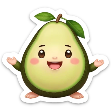 Cute Kawaii Avocado, round and cuddly, soft green with a tiny brown pit, blushing cheeks, a joyful smile, tiny arms outstretched, a warm and healthy glow! sticker