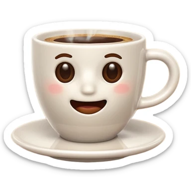 A plain 3D cartoon coffee cup filled with hot coffee,light steam rising, glossy ceramic texture, warm soft lighting, realistic Memoji-style on a dark background. Negative: no saucer. sticker