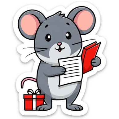 mouse with checklist and mini presents sticker