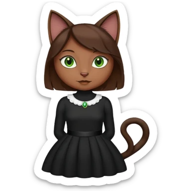 Cartoon female anthrophobic Black Cat with Brown hair sticker