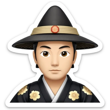 Japanese shogun, black kimono, traditional eboshi hat, Edo era sticker
