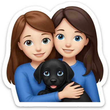 girl with brwon long hair and blyue eyes huggibg a black lab sticker