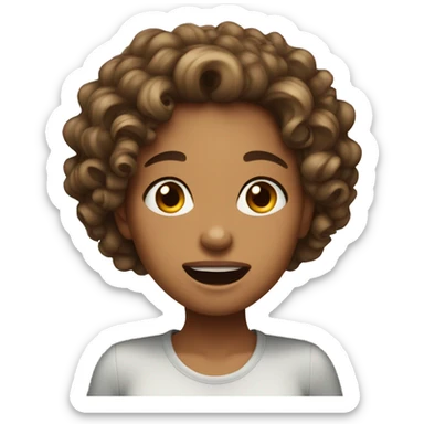 girl curly hair open mouth with sali sticker