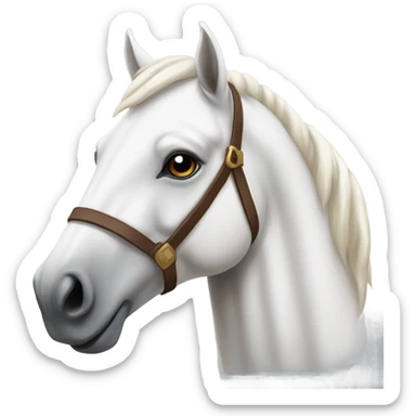White horse with brown face and a white blaze sticker