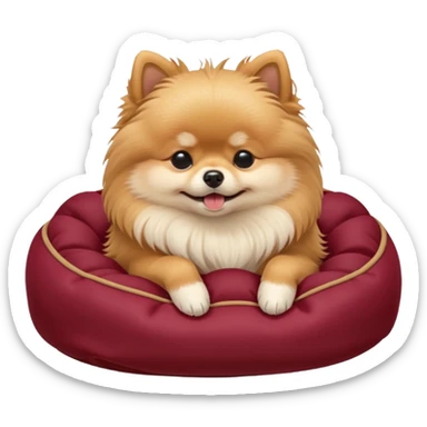 Sleeping Pomeranian in wine red dog bed sticker