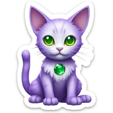 Dark-type-Fakémon-Cat Purple eyes, green gem on chest, full body sticker