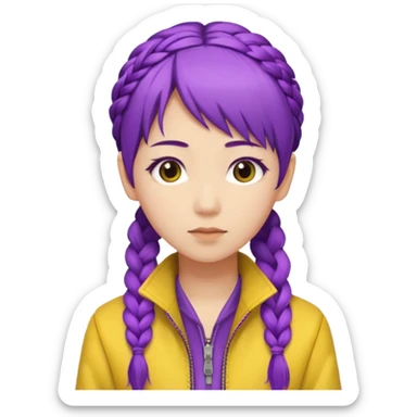 kpop hunters Rumi purple hair asian, yellow jacket braid sticker