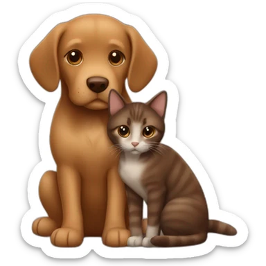 Light brown dog and chocolate cat cuddling sticker